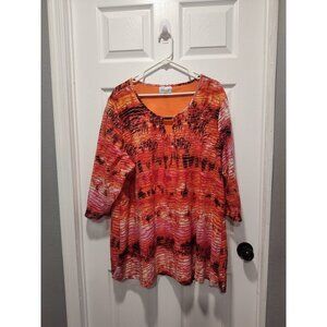 Avenue Size 26/28‎ Orange Black Pink White Lined Top 3/4 Sleeve Shirt